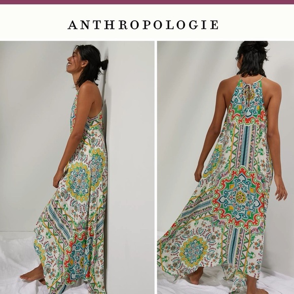 Anthropologie Dresses & Skirts - Anthropologie Ella Halter Tunic Dress Tie Neck Hankerchief Hem Maxi S/XS -ovrszd